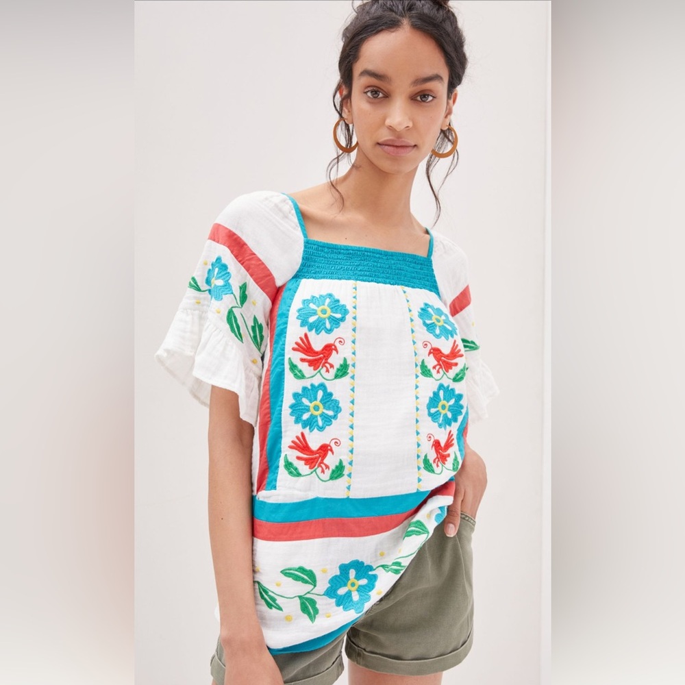 NWT ANTHROPOLOGIE SEEN WORN KEPT‎ Embroidered Tunic Blouse Peasant 2